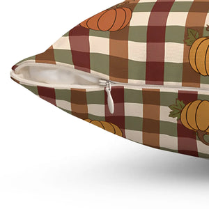 Autumn Pumpkin Plaid Pillow