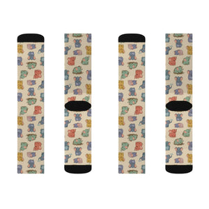 Cute Pastel Bear Pattern Sublimation Socks — Cozy Novelty Crew Socks for Women & Men