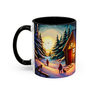 Cottage in Snowy mountains, Accent Coffee Mug, 11oz