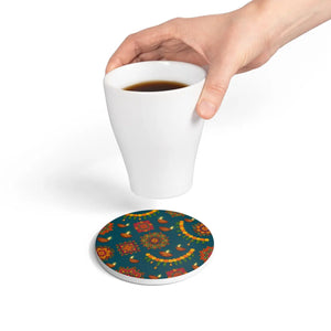 Diwali diyas and marigold mandala ceramic coaster - coasters
