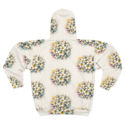 Unisex Frangipani Flower Zip Hoodie Cozy Up in Style