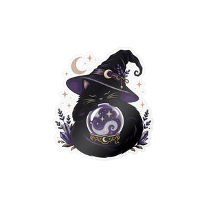 Mystical witch cat crystal ball kiss-cut vinyl decal - home decor decals