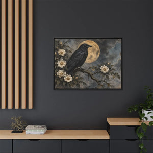Framed canvas wall art – gothic raven and moon floral painting - printable