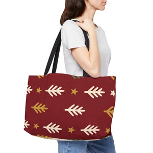 Holiday Arrow Weekender Tote Bag — Festive Red & Cream Travel Bag