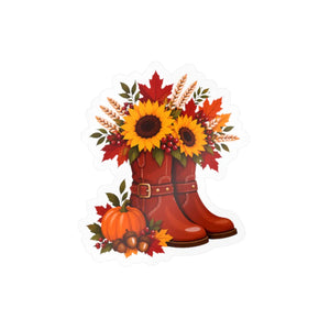Kiss-cut vinyl decal – fall sunflower boots pumpkins & autumn floral sticker - home decor decals