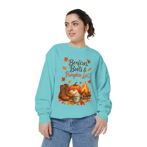 Chest-placed autumn slogan on a DipaliZ crew pullover sweatshirt