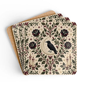 Cork Coasters - Gothic Raven & Rose Set (4-Pack)