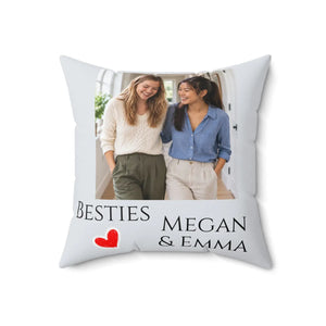 Personalized Besties Photo Pillow — "Besties" with Names (Megan & Emma)