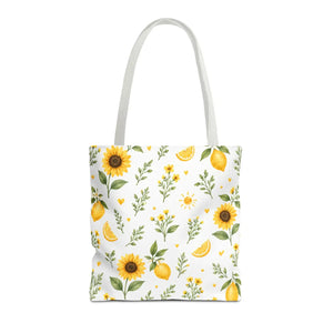 Sunflower & Lemon Pattern Tote Bag — Floral Summer Market Tote