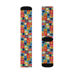 Colorful Patchwork Art Socks — Vibrant Sublimation Crew Socks