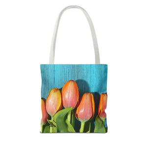 Tulips on blue tote bag - bags