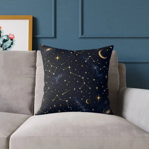 Celestial Constellation Square Pillow — Starry Night Moon & Constellations Throw Pillow