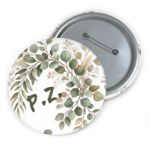 Pin Button — Personalized Greenery Initials Floral Badge
