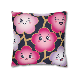 Kawaii Pink Blossom Pillowcase — Cute Floral Decorative Throw Pillow