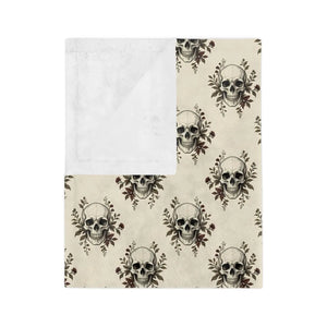 Skull & Roses Velveteen Microfiber Blanket — Gothic Floral Throw