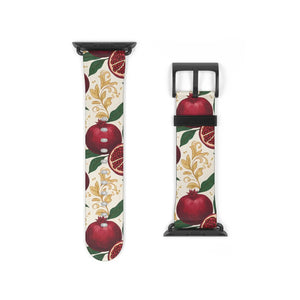 Pomegranate floral apple watch band, botanical red fruit print - bands