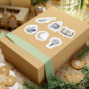 Witchy Lavender Sticker Pack — Kiss-Cut Mystical Moon, Crystals & Herbs Set