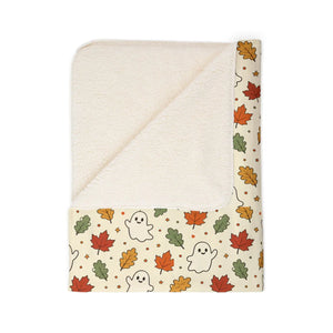 Autumn Ghosts Sherpa Blanket — Cozy Fall Leaves Fleece Throw