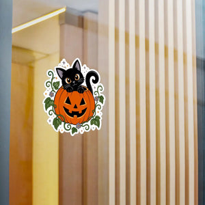 Halloween black cat pumpkin kiss-cut vinyl decal - home decor decals