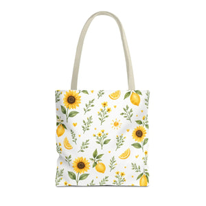 Sunflower & Lemon Pattern Tote Bag — Floral Summer Market Tote