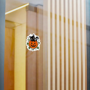Halloween black cat pumpkin kiss-cut vinyl decal - home decor decals