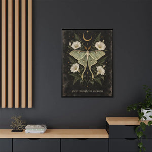 Framed canvas wall art luna moth “grow through the darkness” botanical decor - printable