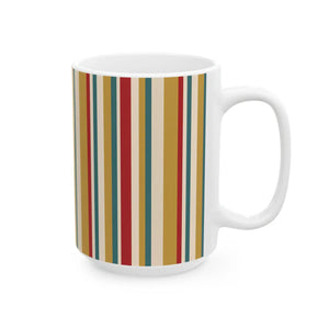 Retro Striped Ceramic Mug — Vintage Rainbow Vertical Lines