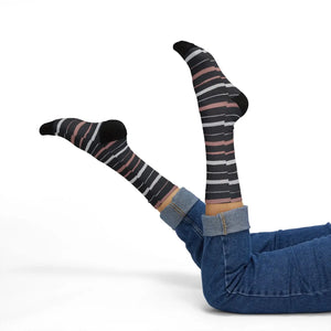 Striped Sublimation Socks — Black, Gray & Rose Crew Socks