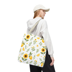 Sunflower & Lemon Pattern Tote Bag — Floral Summer Market Tote