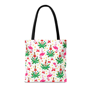 Tote Bag — Tropical Flamingo Palm Print Beach Tote