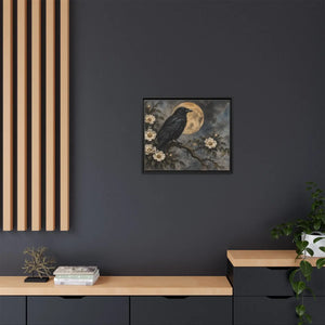 Framed canvas wall art – gothic raven and moon floral painting - printable