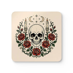 Skull & Roses Cork Coaster Set — Gothic Candle Altar Drink Protectors