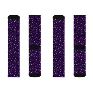 Purple Crescent Moon Sublimation Socks — Mystical Night Sky Crew Socks