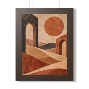 Framed Vertical Poster — Desert Arch Abstract Print (Warm Terracotta Sun)