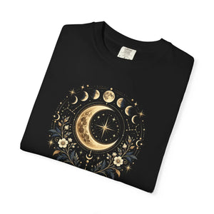 Celestial crescent moon t-shirt – mystical astrology design - t-shirts