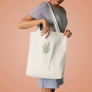 Floral Embroidered Bouquet Tote Bag - Delicate Wildflower Cotton Shopper