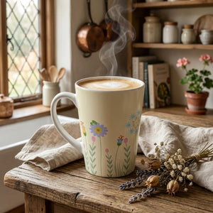 Dipaliz wild flowers latte mug - 12oz ceramic drinkware - mugs