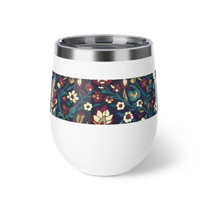 12oz Insulated Copper Wine Tumbler, Vintage Floral Mandala Pattern - Tumblers