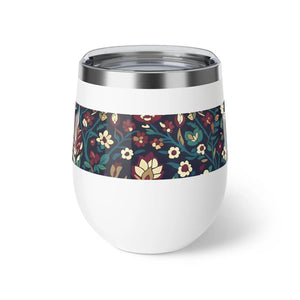 12oz Insulated Copper Wine Tumbler, Vintage Floral Mandala Pattern - Tumblers