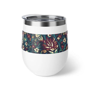12oz Insulated Copper Wine Tumbler, Vintage Floral Mandala Pattern - Tumblers