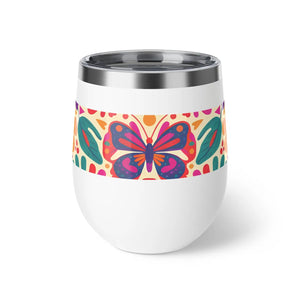 12oz Insulated Wine Tumbler, Colorful Butterfly & Floral Pattern (copper Vacuum) - Tumblers
