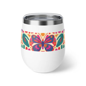 12oz Insulated Wine Tumbler, Colorful Butterfly & Floral Pattern (copper Vacuum) - Tumblers