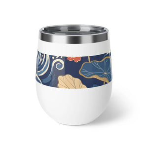 12oz Insulated Wine Tumbler, Navy Botanical Lotus Leaf Design - Tumblers
