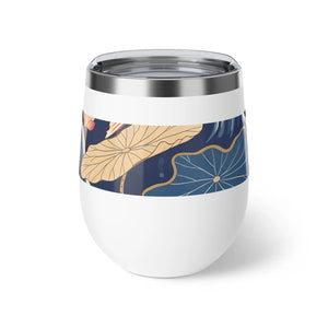 12oz Insulated Wine Tumbler, Navy Botanical Lotus Leaf Design - Tumblers