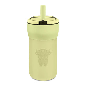 12oz Kids Leakproof Straw Tumbler, Engraved Cute Yak Design Kid-friendly Water Bottle - Tumblers