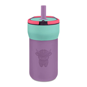12oz Kids Leakproof Straw Tumbler, Engraved Cute Yak Design Kid-friendly Water Bottle - Tumblers