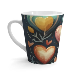 Navy Blue Latte Mug - Heart Print 12oz Ceramic - Dipaliz - Mugs