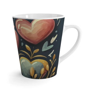 Navy Blue Latte Mug - Heart Print 12oz Ceramic - Dipaliz - Mugs