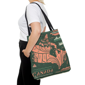 Canada Map, 100% Polyester, black cotton handles, AOP Tote Bag
