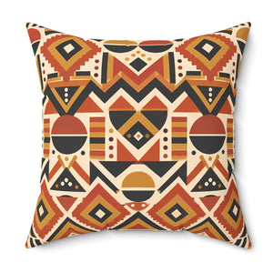 Geometric Afrohemian Tribal Throw Pillow — Rust & Mustard Aztec Pattern